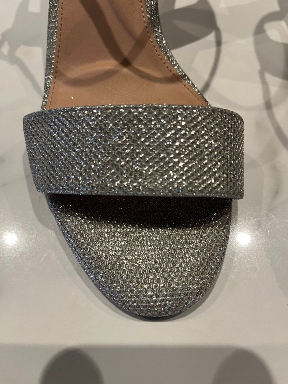 Cole Haan Josie Silver Glitter Block Heel Sandals - Size 7 1/2 - Picture 6 of 13